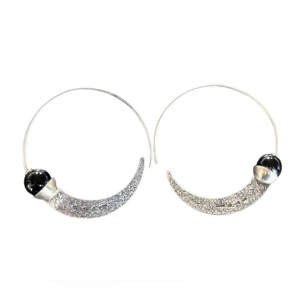 Silpada Silver Textured Crescent Hoop Earrings with Black Bead - Picture 6 of 6